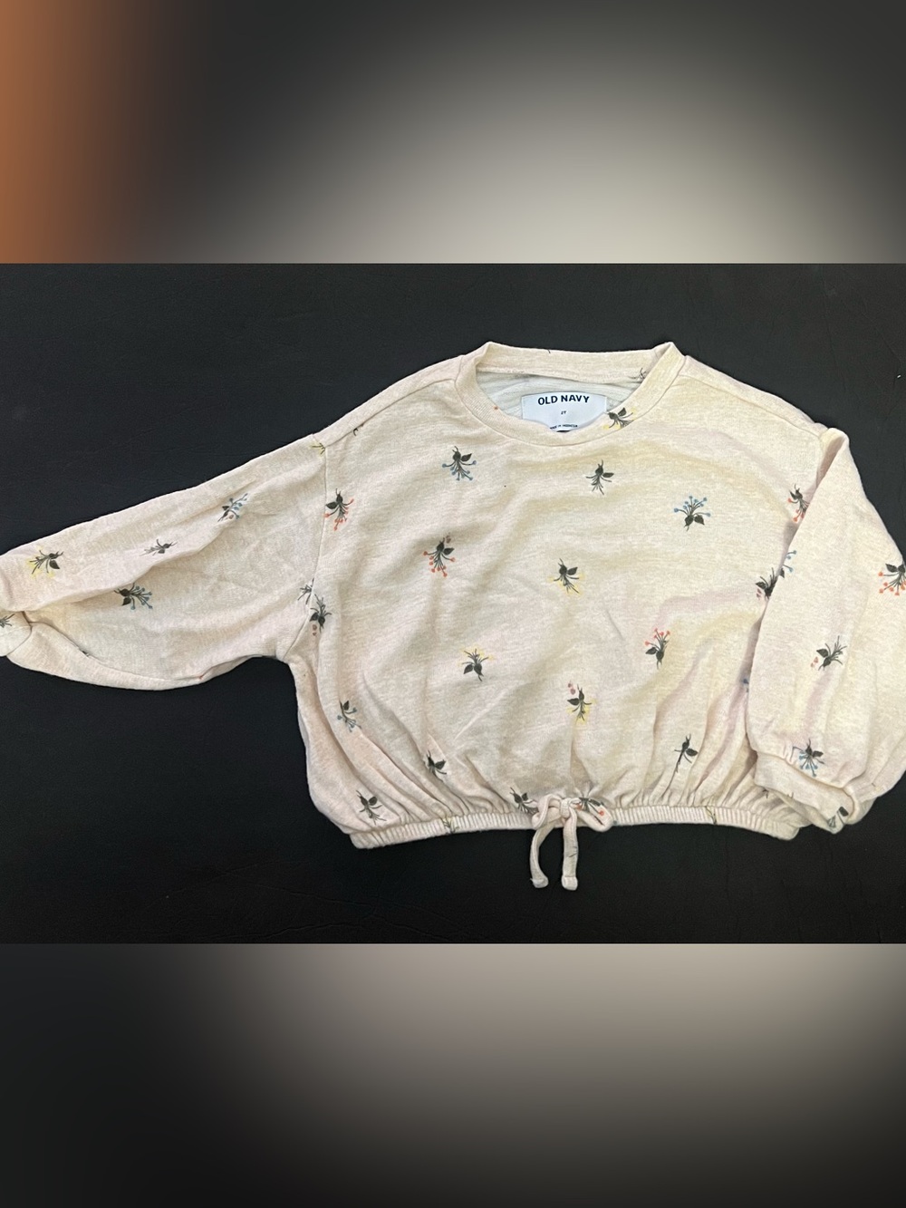 2T toddler girl Old Navy Cream Floral Drawstring Cropped Sweatshirt